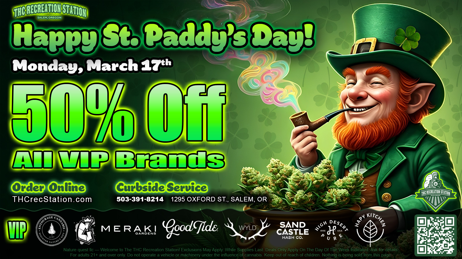 St. Paddy's Day Sale Graphic Design Salem, Oregon - ad campaign for local dispensary the THC Recreation Station of Salem, OR